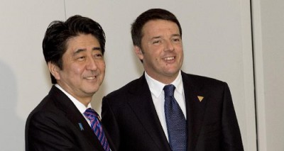 Thủ tướng Nhật Shinzo Abe và Thủ tướng Ý Matteo Renzi trong cuộc gặp hôm 6/6 tại Rome