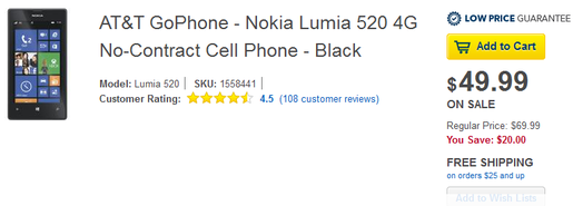 Lumia 520 giá chỉ còn 1 triệu đồng