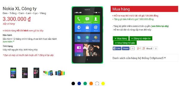 Nokia XL có giá chỉ 3 triệu đồng ở Việt Nam