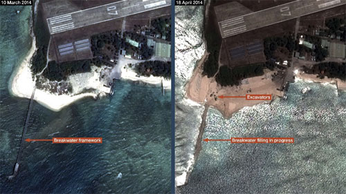 Ảnh vệ tinh cho thấy Đài Loan xây dựng trái phép đê chắn sóng đảo Ba Bình