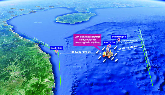 Vị trí đặt giàn khoan TQ có thể quan sát 2.360 km bờ biển Việt Nam