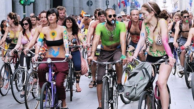 xe đạp, khỏa thân, ủng hộ xe đạp, World Naked Bike, môi trường