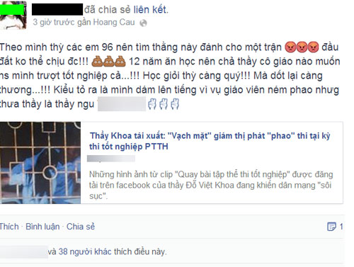 Nữ sinh đăng status chửi, doạ đánh thầy Đỗ Việt Khoa vì tung ảnh HS quay bài
