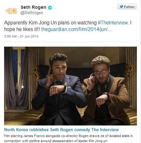 Nam diễn viên Seth Rogen hy vọng Kim Jong-un sẽ thích bộ phim này