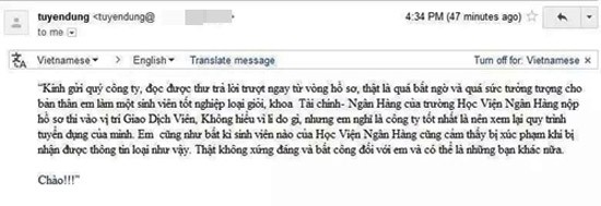 Bị loại hồ sơ, sinh viên viết thư Bị loại hồ sơ, sinh viên viết thư