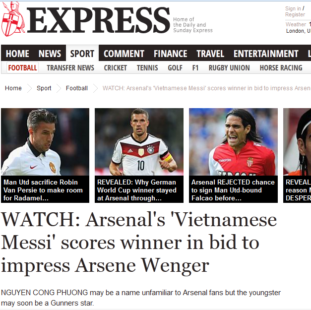 Báo chí Anh ví Công Phượng là Messi của Việt Nam