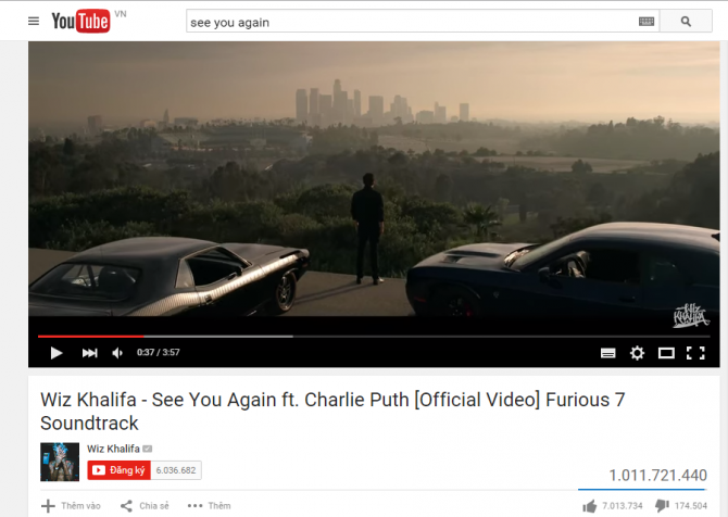 'See you again' trong Fast & Furious 7 cán mốc 1 tỷ người xem 1