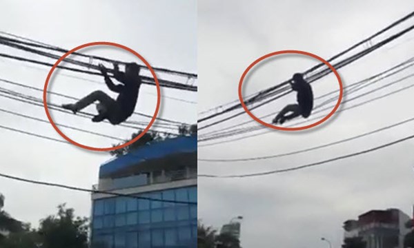 Video: Nam thanh niên nghi ngáo đá đu dây điện ở Hà Nội 1