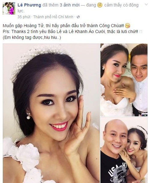 Facebook sao Việt: Hương Tràm 'chìm nghỉm' trong sự kiện, Lê Phương hóa cô dâu 1