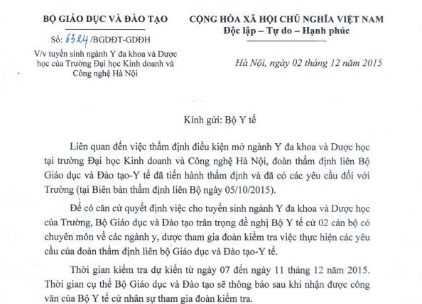 Kiểm tra lại điều kiện mở ngành Y, Dược ở ĐH Công nghệ và Kinh doanh