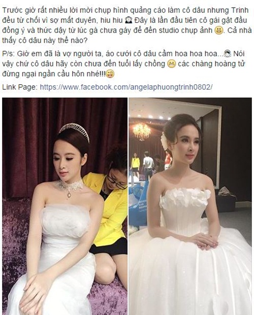 Facebook sao Việt: Angela Phương Trinh bất ngờ mặc váy cưới 1