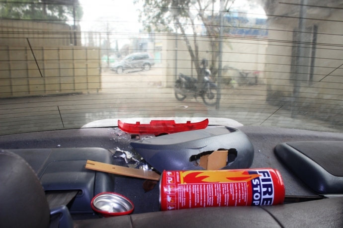 Bình cứu hỏa mini lại phát nổ trong xe ôtô ở Thanh Hóa