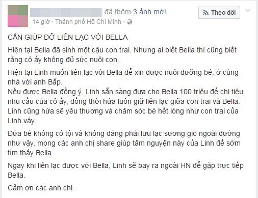 Cô gái trẻ Sài Gòn sẵn sàng chi 100 triệu đồng để xin nhận nuôi con trai của Hot girl Bella - Ảnh 1.