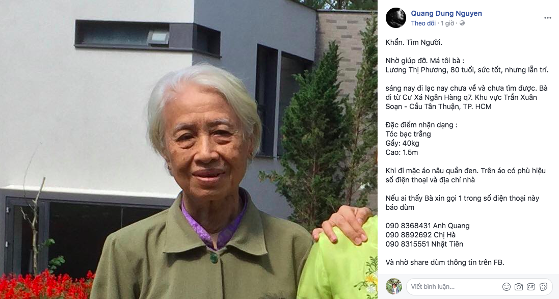 Đạo diễn Nguyễn Quang Dũng đăng tin khẩn nhờ hỗ trợ tìm kiếm mẹ ruột 80 tuổi đi lạc - Ảnh 1.