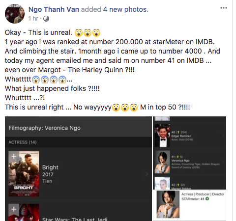 Ngô Thanh Vân vượt mặt Harley Quinn, lọt top 50 diễn viên được tìm kiếm trên IMDb - Ảnh 1. Ngô Thanh Vân vượt mặt Harley Quinn, lọt top 50 diễn viên được tìm kiếm trên IMDb 1