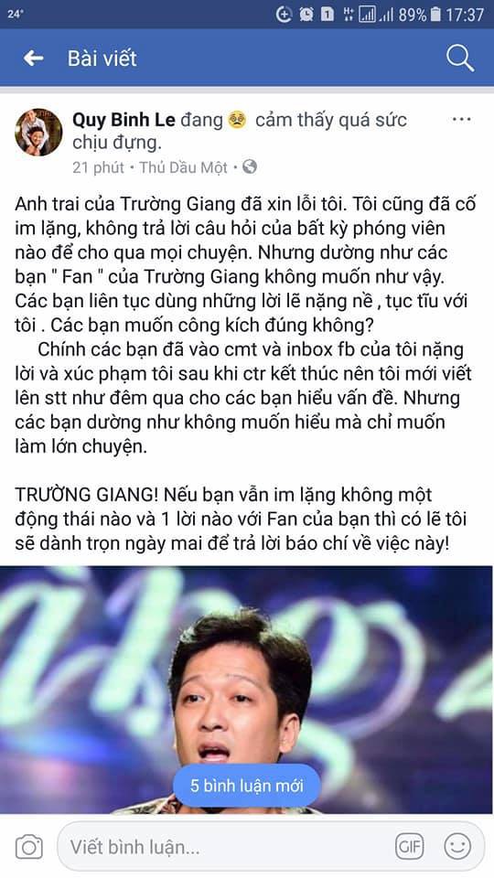 Bị xúc phạm nặng nề, MC Quý Bình cảnh báo Trường Giang - Ảnh 1. Bị xúc phạm nặng nề, MC Quý Bình cảnh báo Trường Giang - Ảnh 1.
