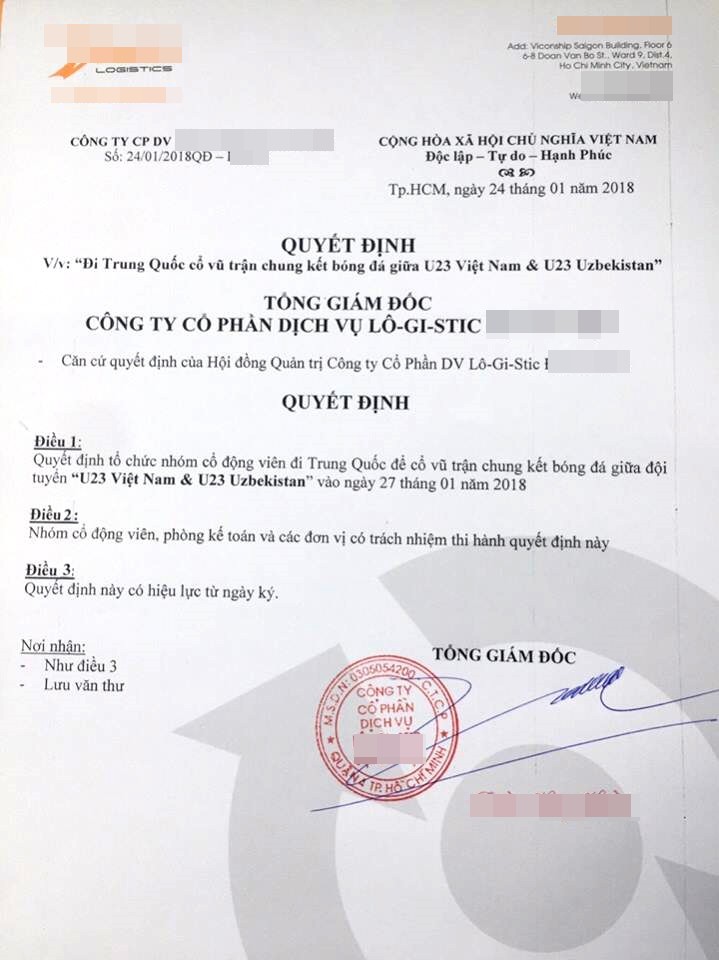 Công ty sướng nhất năm: Được sếp cho nghỉ xem bán kết U23, chung kết được đài thọ sang Trung Quốc 4 ngày - Ảnh 2. Công ty sướng nhất năm: Được sếp cho nghỉ xem bán kết U23, chung kết được đài thọ sang Trung Quốc 4 ngày 1