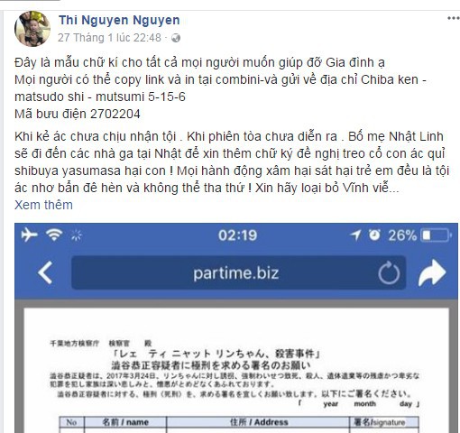 Gia đình bé Nhật Linh ở Việt Nam sẵn sàng tiếp nhận chữ kí của mọi người để gửi sang Nhật đòi lại công bằng cho cháu - Ảnh 1.