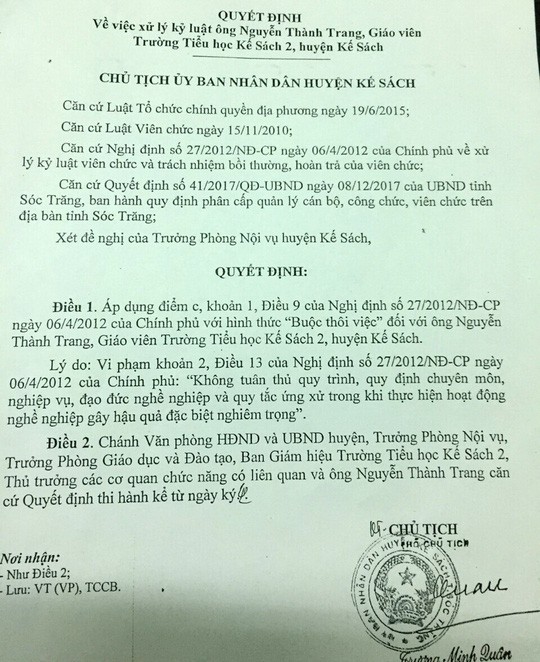 Buộc thôi việc thầy giáo sờ vào vùng nhạy cảm của nữ sinh - Ảnh 2.