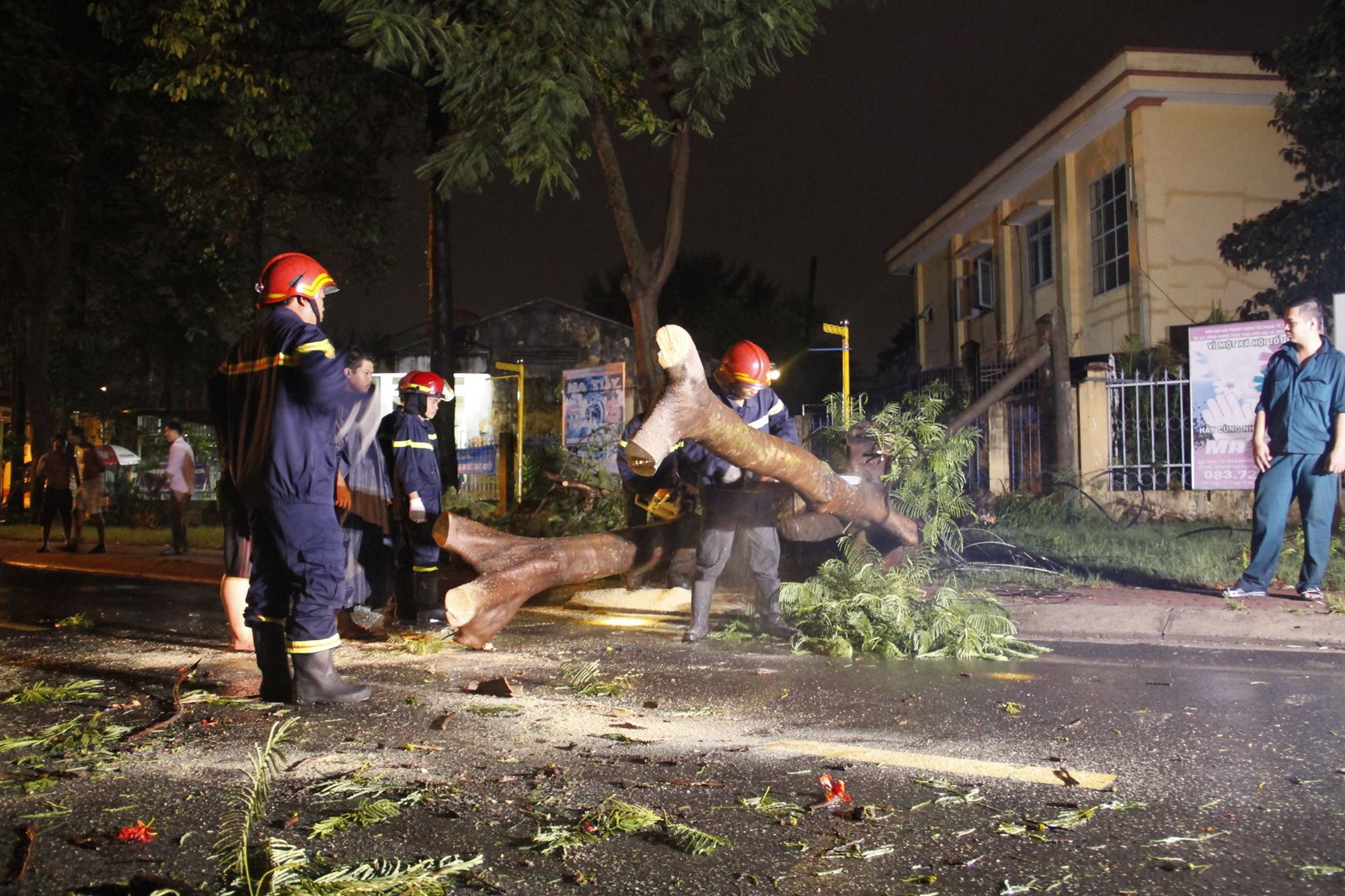 Mưa lớn kèm gió lốc khiến cây cổ thụ ngã đổ kéo gãy cột điện, hàng trăm người dân Sài Gòn sống trong bóng tối - Ảnh 3.