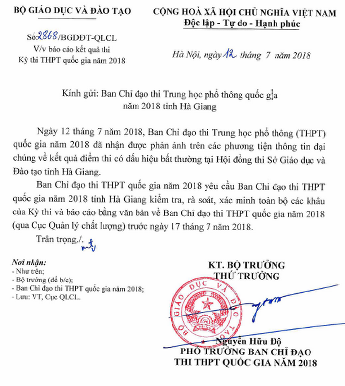Bộ GD&ĐT yêu cầu xác minh vụ điểm thi THPT quốc gia cao bất thường ở Hà Giang 1
