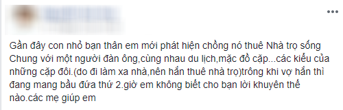 Chị em dậy sóng với chuyện vợ bầu phát hiện chồng mình thuê trọ ở cùng người đàn ông khác, còn mặc áo cặp, đi du lịch cùng nhau 1 Chị em dậy sóng với chuyện vợ bầu phát hiện chồng mình thuê trọ ở cùng người đàn ông khác, còn mặc áo cặp, đi du lịch cùng nhau 1