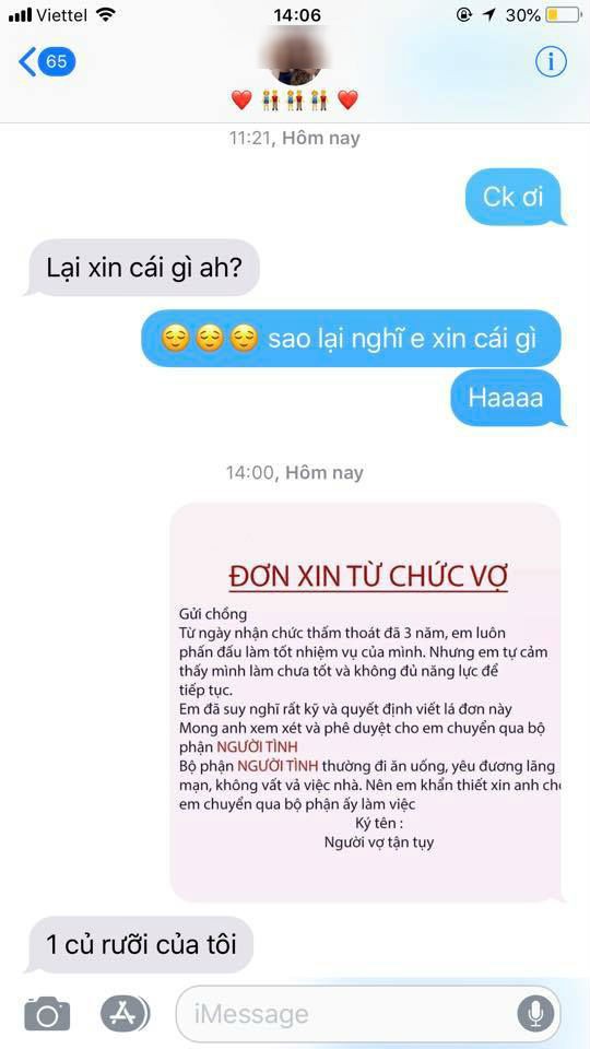 Chị em rộ trào lưu nhắn tin từ chức vợ để chuyển sang bộ phận người tình và đây là phản ứng của các anh chồng - Ảnh 7. Chị em rộ trào lưu nhắn tin 'từ chức vợ để chuyển sang bộ phận người tình' và đây là phản ứng của các anh chồng 7