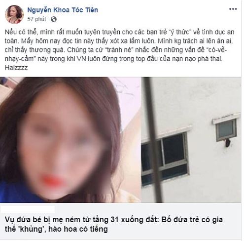 Ca sĩ Tóc Tiên bất ngờ lên tiếng vụ người mẹ ném con từ tầng 31 chung cư 1