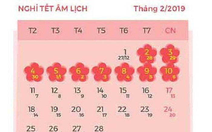 Lịch nghỉ chính thức Tết Dương lịch, Tết Nguyên đán Kỷ Hợi và các ngày lễ trong năm 2019 1