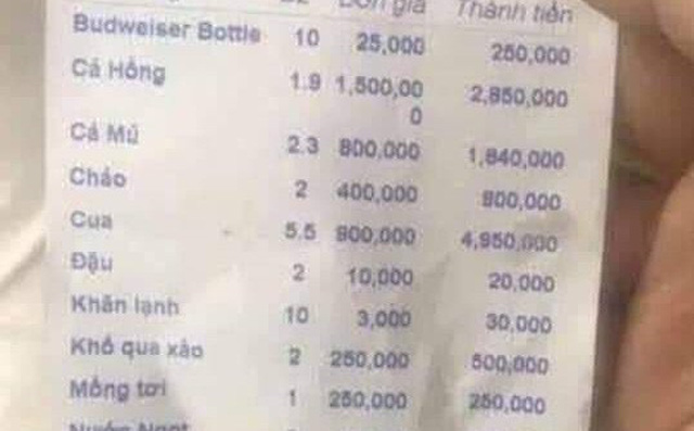Thêm nhà hàng bị tố chặt chém ở Nha Trang: Tô cháo giá 400.000 đồng, mồng tơi 250.000 đồng/đĩa - ảnh 1 Hình ảnh Thêm nhà hàng bị tố chặt chém ở Nha Trang: Tô cháo giá 400.000 đồng, mồng tơi 250.000 đồng/đĩa số 1