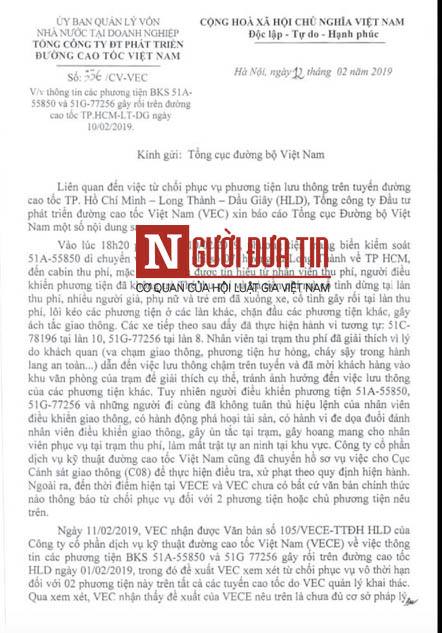 VEC thừa nhận việc từ chối phục vụ 2 ô tô vĩnh viễn là chưa đủ cơ sở pháp lý - ảnh 1 Hình ảnh VEC thừa nhận việc từ chối phục vụ 2 ô tô vĩnh viễn là chưa đủ cơ sở pháp lý số 1