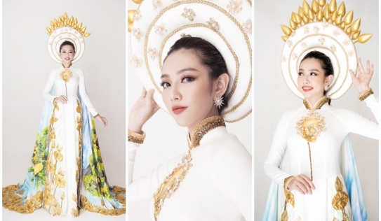 Chiêm ngưỡng bộ quốc phục dân tộc vô cùng độc đáo của Thùy Tiên tại Hoa hậu Quốc tế 2018