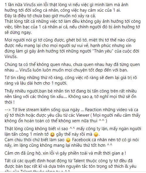 ViruSs viết tâm thư 'dài như sớ' bênh vực Thùy Chi khi bị cho là mượn danh Sơn Tùng M-TP 2 ViruSs viết tâm thư 'dài như sớ' bênh vực Thùy Chi khi bị cho là mượn danh Sơn Tùng M-TP 2