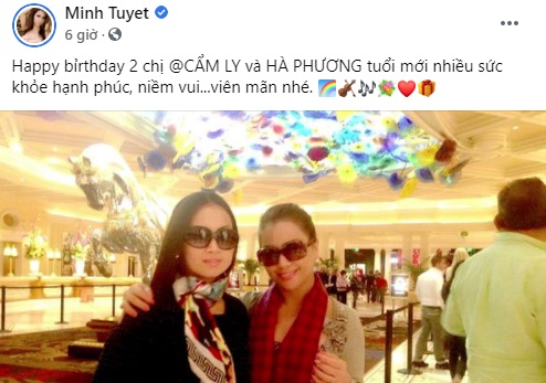 Minh Tuyết gửi lời chúc sinh nhật đến Cẩm Ly, Hà Phương. Ảnh FBNV Minh Tuyết gửi lời chúc sinh nhật đến Cẩm Ly, Hà Phương. Ảnh FBNV