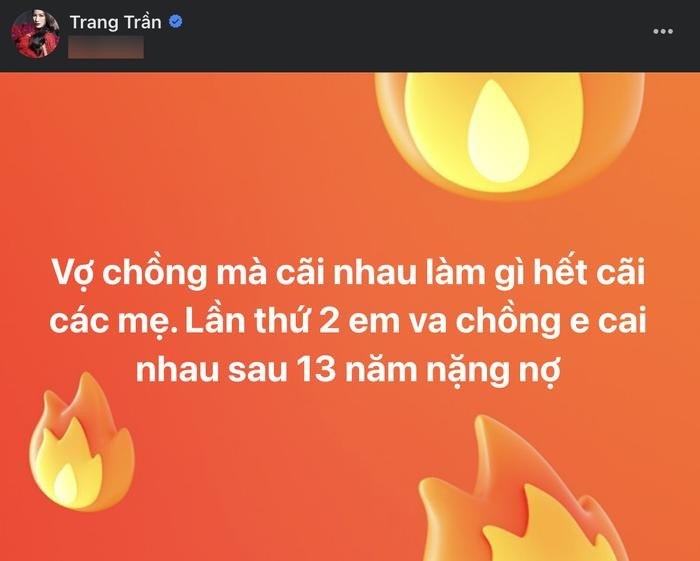 Trang Trần tiết lộ tình cảnh hiện tại. Ảnh: FBNV