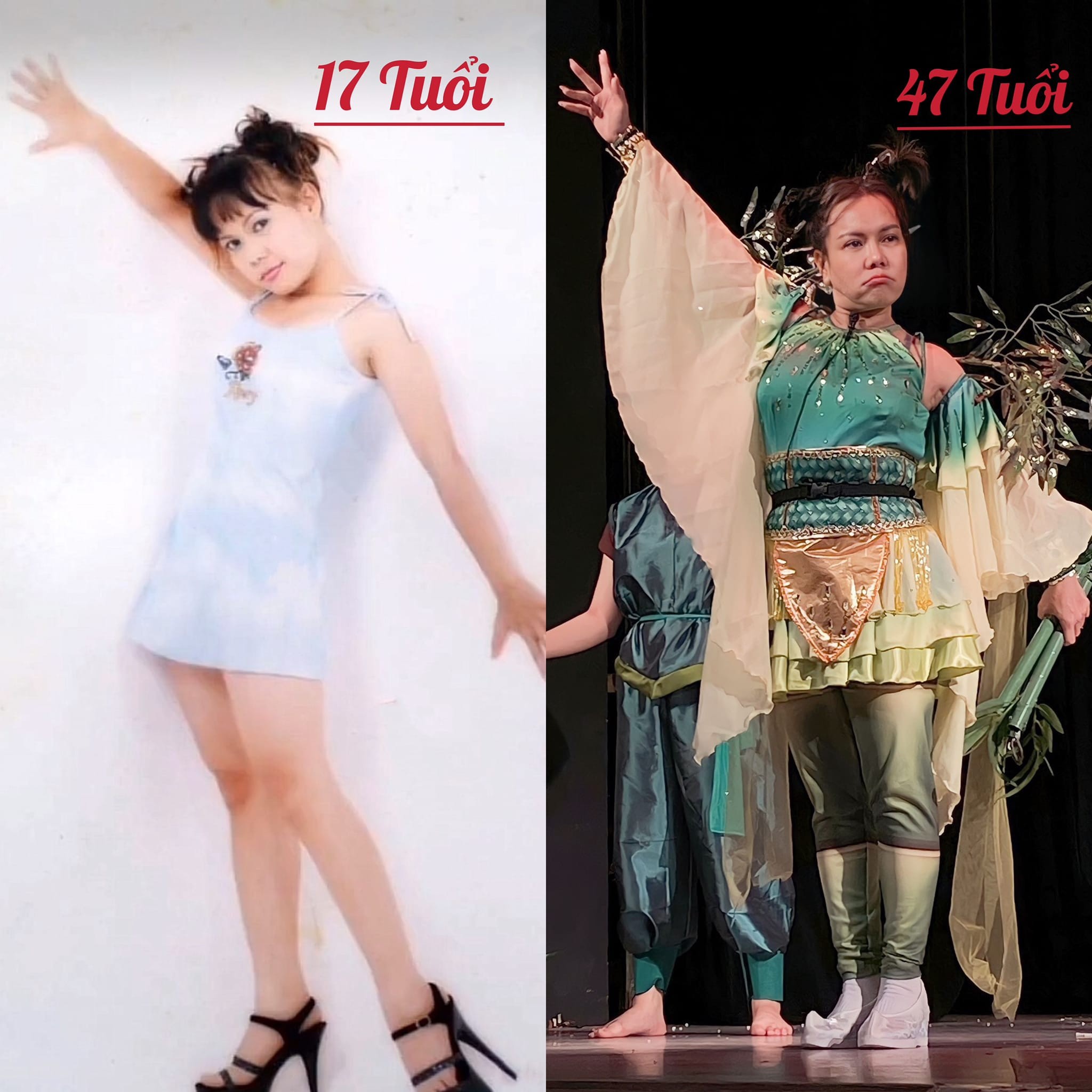 Việt Hương tuổi 17 và ở hiện tại. Ảnh: FB Việt Hương. Việt Hương tuổi 17 và ở hiện tại. Ảnh: FB Việt Hương.