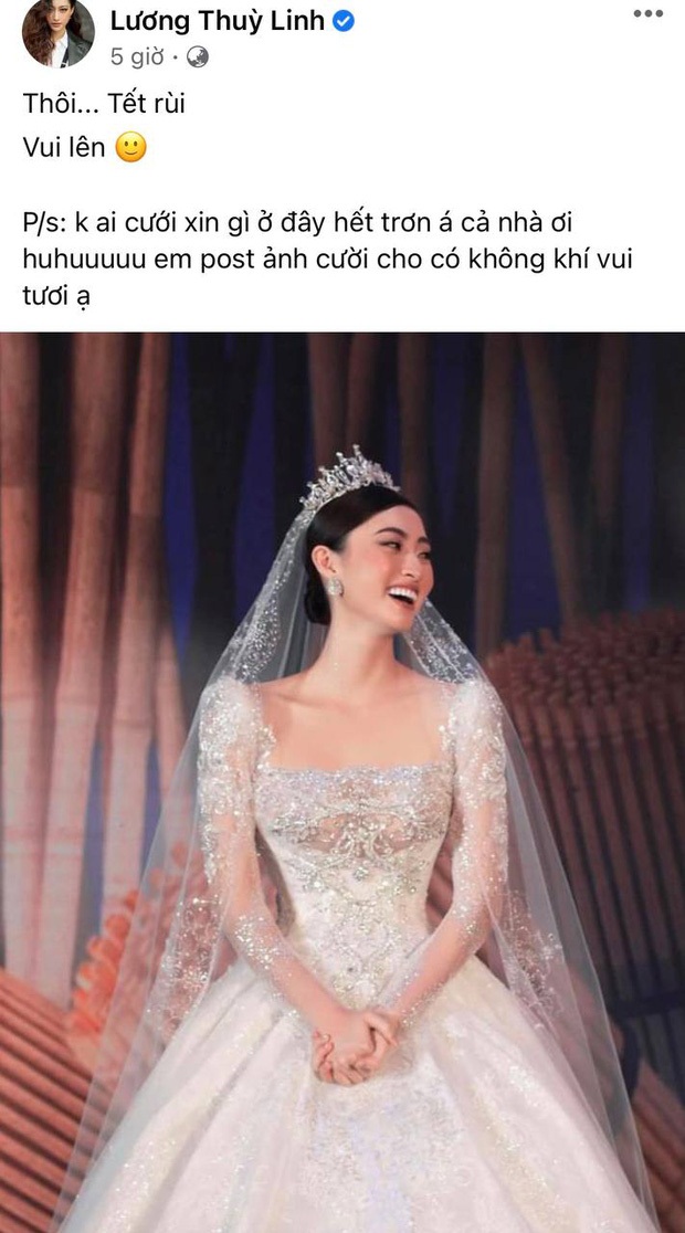 Hoa hậu Lương Thuỳ Linh đăng ảnh mặc áo cưới, rộ lên tin đồn sắp kết hôn sau hơn 2 năm đăng quang 1 Hoa hậu Lương Thuỳ Linh đăng ảnh mặc áo cưới, rộ lên tin đồn sắp kết hôn sau hơn 2 năm đăng quang 1