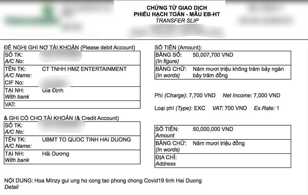 Hòa Minzy trở thành sao Việt đầu tiên quyên góp 50 triệu đồng cho Hải Dương chống dịch 2 Hòa Minzy trở thành sao Việt đầu tiên quyên góp 50 triệu đồng cho Hải Dương chống dịch 2