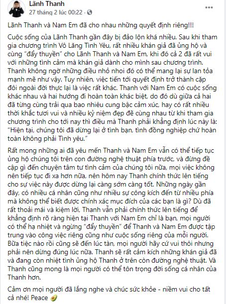 Mối quan hệ 'trên tình bạn dưới tình yêu' giữa Nam Em và Lãnh Thanh: 'Chốt hạ' bằng một bức tâm thư! 7 Mối quan hệ 'trên tình bạn dưới tình yêu' giữa Nam Em và Lãnh Thanh: 'Chốt hạ' bằng một bức tâm thư! 7