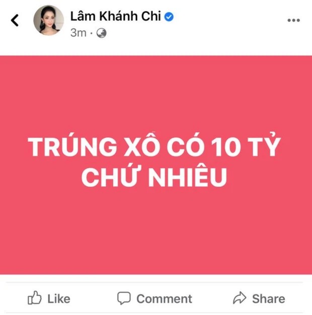 Lâm Khánh Chi gây hoang mang khi vừa thông báo 'trúng xô' 10 tỷ đồng đã vội xóa 1 Lâm Khánh Chi gây hoang mang khi vừa thông báo 'trúng xô' 10 tỷ đồng đã vội xóa 1