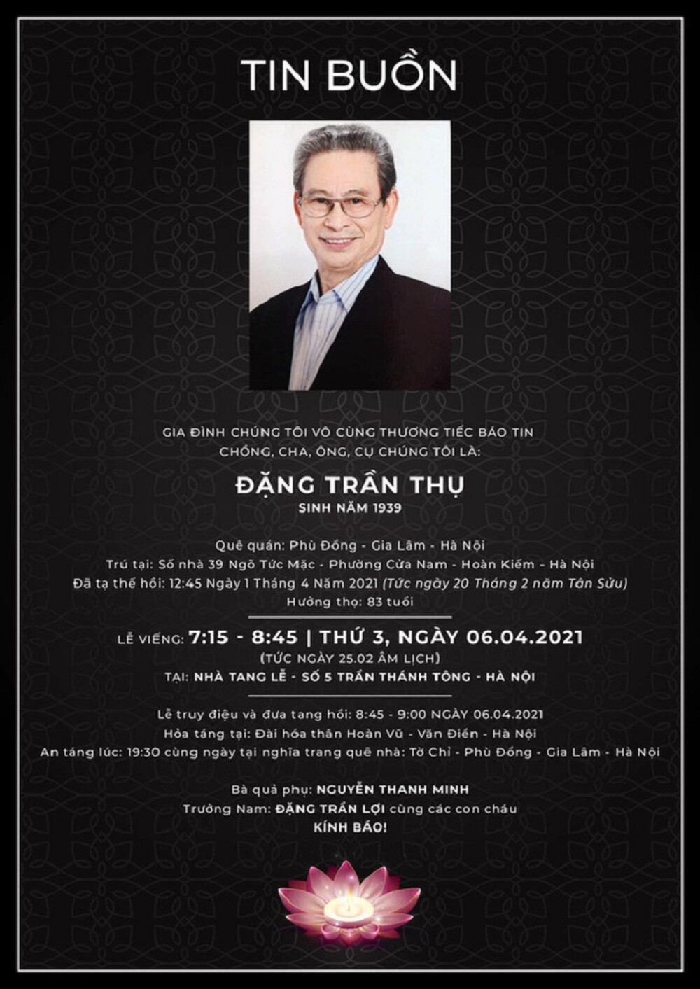 Diễn viên phim 'Chủ tịch tỉnh' qua đời ở tuổi 83 1 Diễn viên phim 'Chủ tịch tỉnh' qua đời ở tuổi 83 1