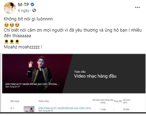 Thái độ khó hiểu của Sơn Tùng khi 'đứa con tinh thần' lập được kỷ lục 'vô tiền khoáng hậu' 2 Thái độ khó hiểu của Sơn Tùng khi 'đứa con tinh thần' lập được kỷ lục 'vô tiền khoáng hậu' 2