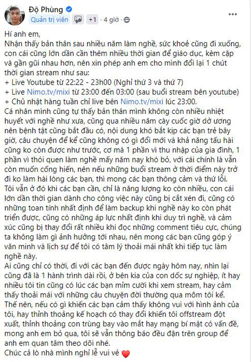 'Tộc trưởng' Độ Mixi thừa nhận livestream vì cơm áo gạo tiền, sắp giã từ nghiệp stream? 1 'Tộc trưởng' Độ Mixi thừa nhận livestream vì cơm áo gạo tiền, sắp giã từ nghiệp stream? 1