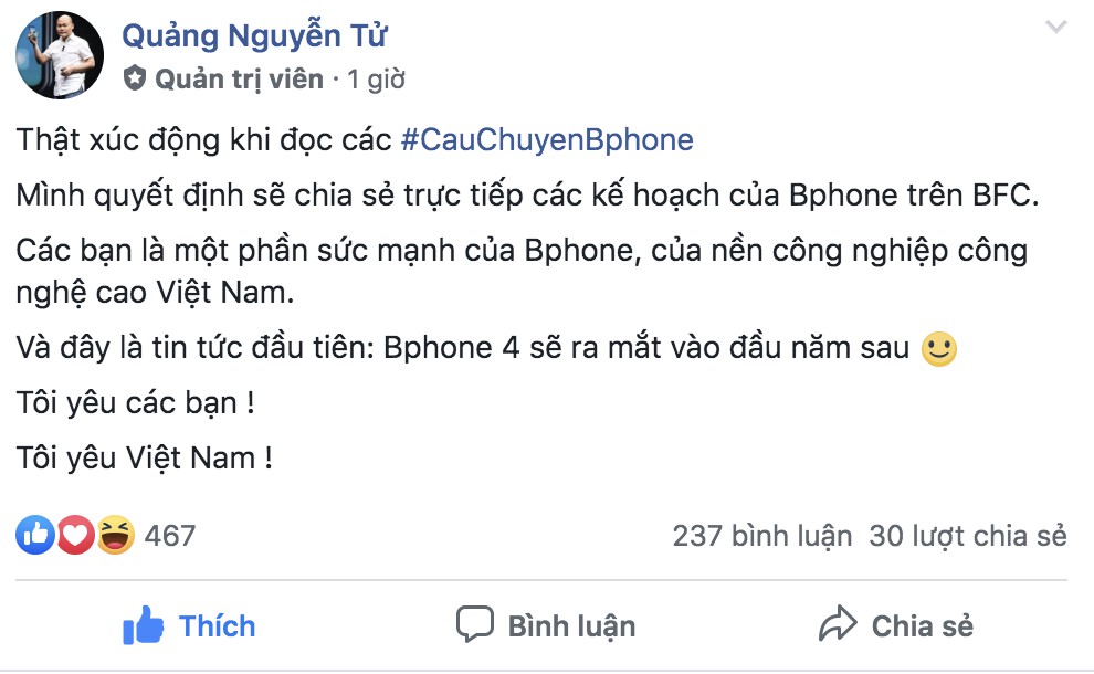 CEO Bkav Nguyễn Tử Quảng xác nhận Bphone 4 sẽ ra mắt đầu năm sau 1