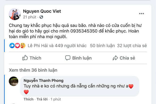 Tình người trong siêu bão số 9: Thợ cơ khí Đà Nẵng đã đăng thông báo nhận sửa chữa mái tôn miễn phí 3