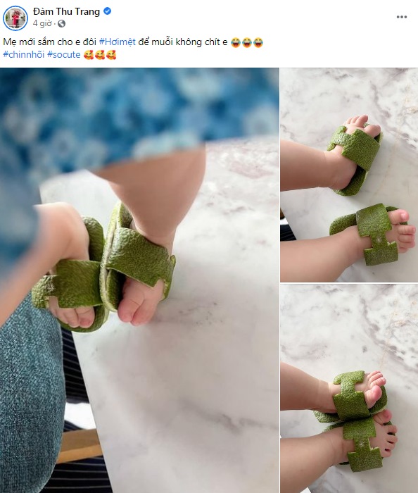 Mẹ bỉm Đàm Thu Trang không tốn 1 xu để làm dép 'Hơi Mệt' cho con, vừa cute lại có thể đuổi muỗi 1