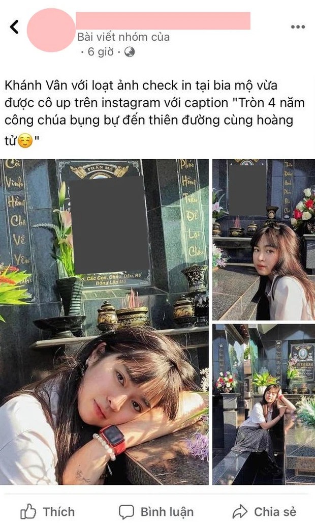 Nữ diễn viên Mắt Biếc gây tranh cãi với loạt ảnh tạo dáng ở bia mộ của người thân quá cố 4 Nữ diễn viên Mắt Biếc gây tranh cãi với loạt ảnh tạo dáng ở bia mộ của người thân quá cố 4