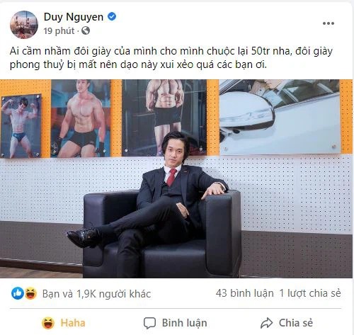 Gym chúa Duy Nguyễn chứng tỏ độ giàu có khi vội bỏ ra 50 triệu xin chuộc giày phong thuỷ 1 Gym chúa Duy Nguyễn chứng tỏ độ giàu có khi vội bỏ ra 50 triệu xin chuộc giày phong thuỷ 1