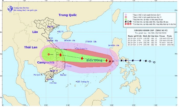 Tin bão khẩn cấp: Bão số 9 giật cấp 15 tăng tốc về đất liền Đà Nẵng, Phú Yên 1