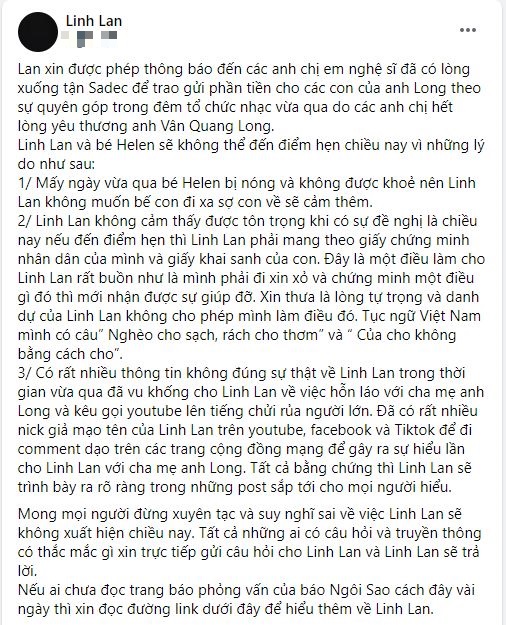 Linh Lan tố bị bạn bè Vân Quang Long xúc phạm, cho tiền còn bắt xuất trình CMND 2 Linh Lan tố bị bạn bè Vân Quang Long xúc phạm, cho tiền còn bắt xuất trình CMND 2